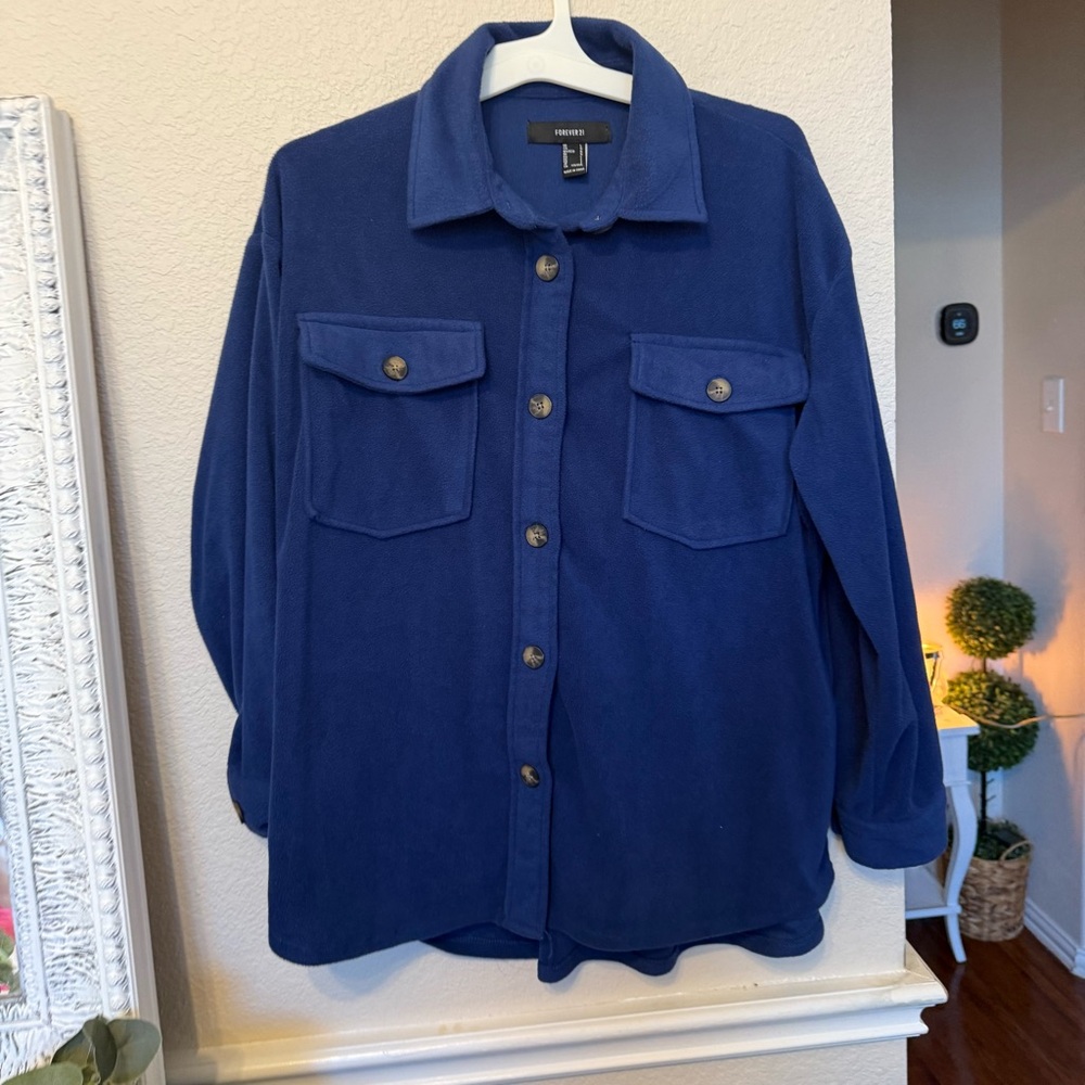 Blue Button-Up Shirt Jacket large forever 21